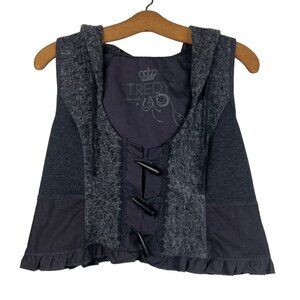 Tredy Fashion With Love Vest Size Medium Wool Gray Hoodie Wooden Button NEW